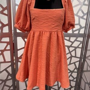 Free People Terracotta Puff Sleeve Dress Small Open Back Tie Boho